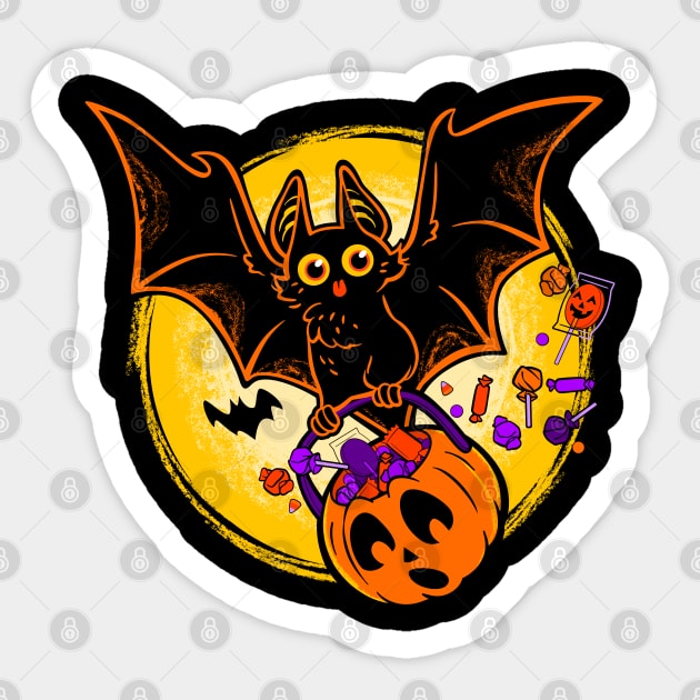 Halloween Cute Bat with Pumpkin Candy Pail Sticker by CTKR Studio